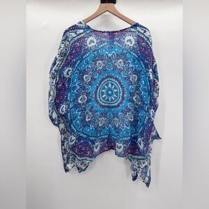 Chico's Medallion Print Kimono Swim Coverup Linen in Blue/Purple Size L/XL